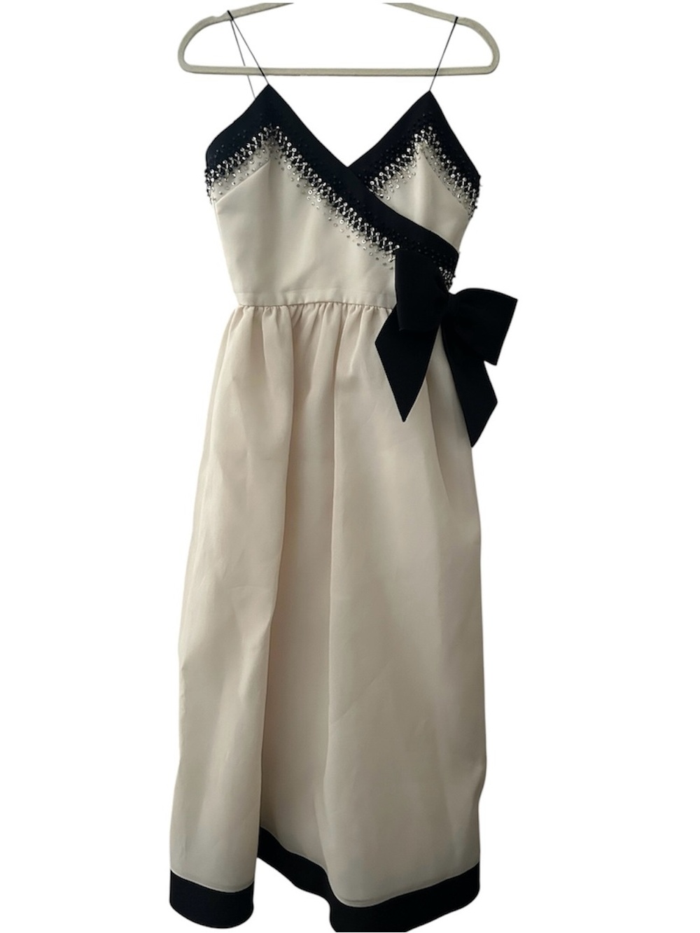 Vintage Victoria Royal LTD. Cream and Black Bow-Accent Spaghetti Strap Dress 6